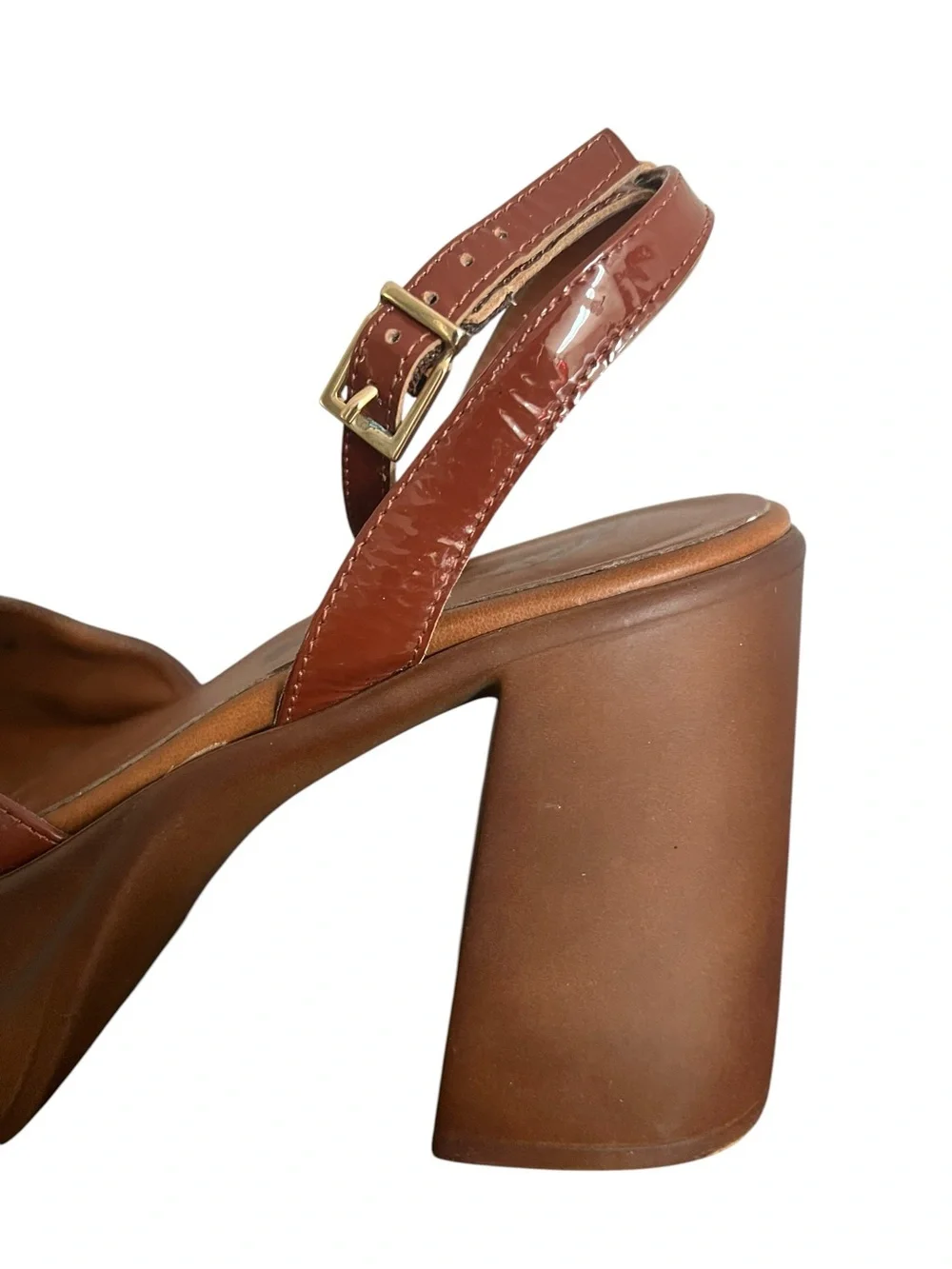 Free People Double Stack Platform Mary Jane Heels Brown Patent Leather 7.5 Boho